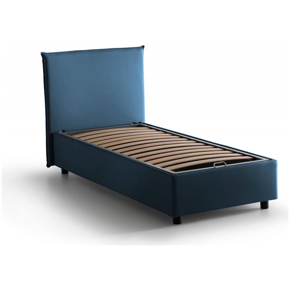 Letto Matrimoniale Berenice, Letto Contenitore Con Rivestimento In Tessuto, 100% Made In Italy, Apertura Frontale, Adatto Per Materasso Cm 140x200, Blu - Foto 2