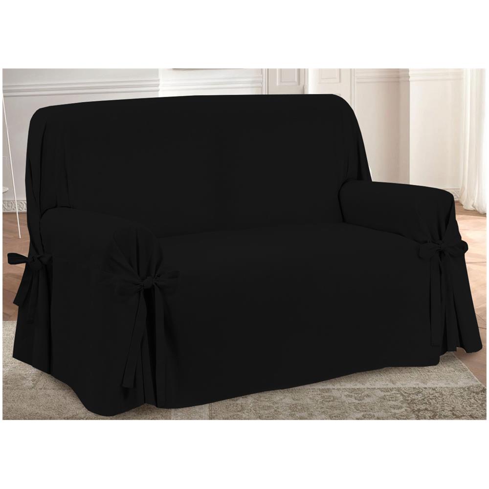 Copridivano Fodera Telo Protezione Divano Con Laccetti Fiocco Disegno Prezioso Nero 3 Posti Nero - Foto 1