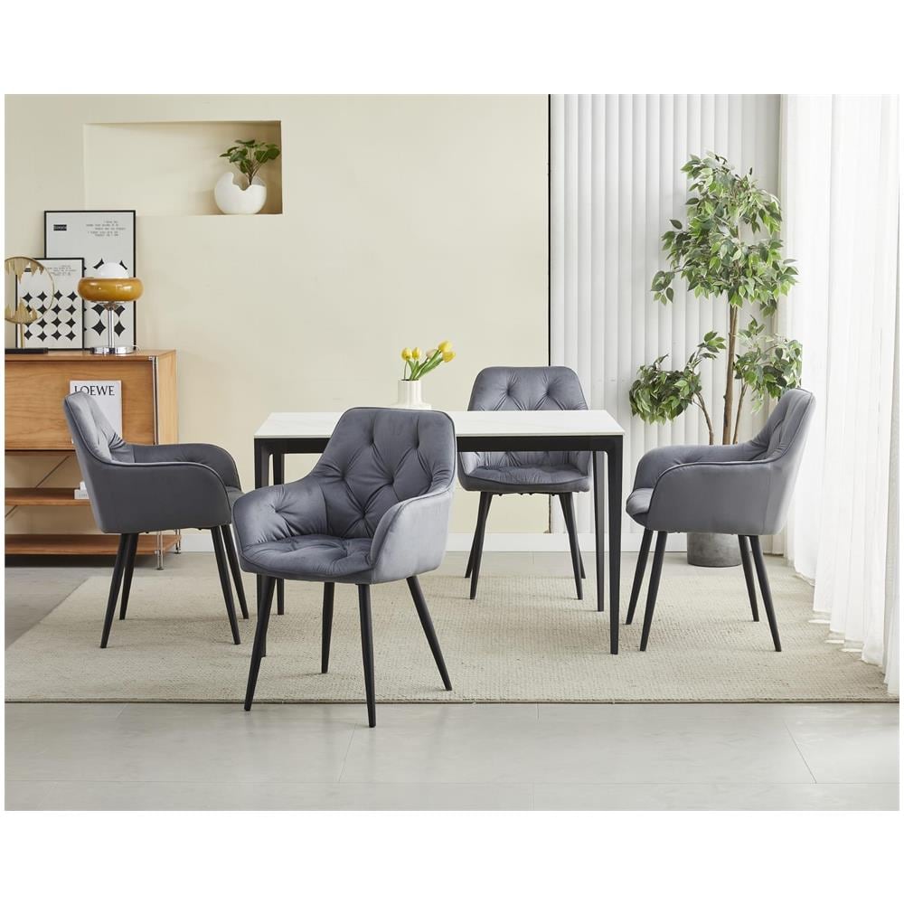 Sedia da pranzo LUKK - Velluto grigio scuro con gambe nere x 1 - Foto 8