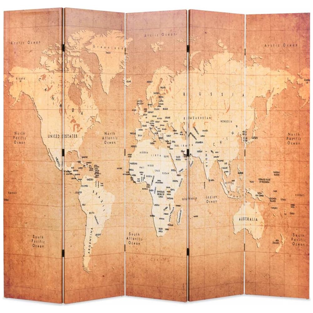 Paravento Pieghevole 200x170 cm Stampa Mappa del Mondo Giallo - Foto 1