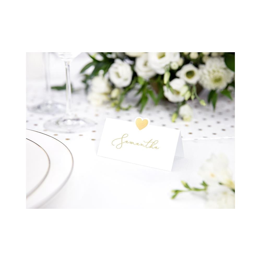 Partydeco - 10 Segnaposto In Carta Bianca Con Cuore Oro - Foto 2