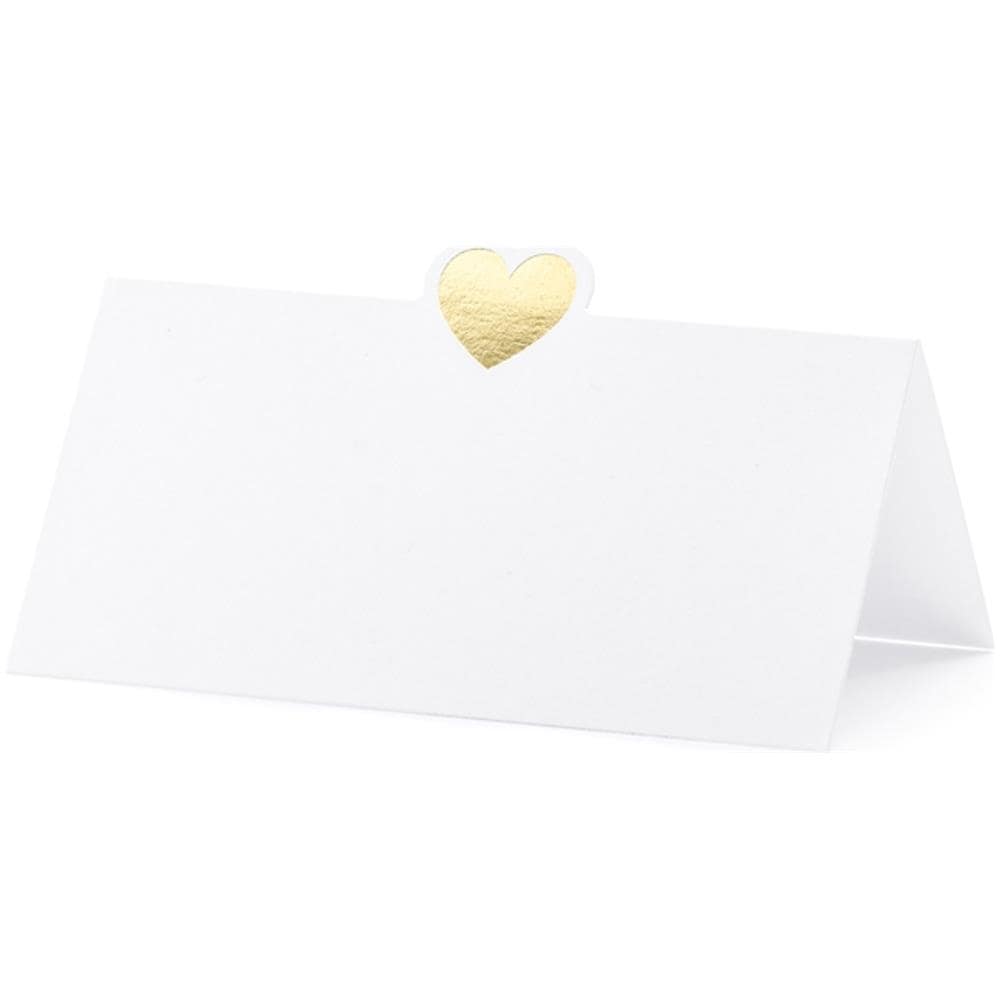 Partydeco - 10 Segnaposto In Carta Bianca Con Cuore Oro - Foto 1