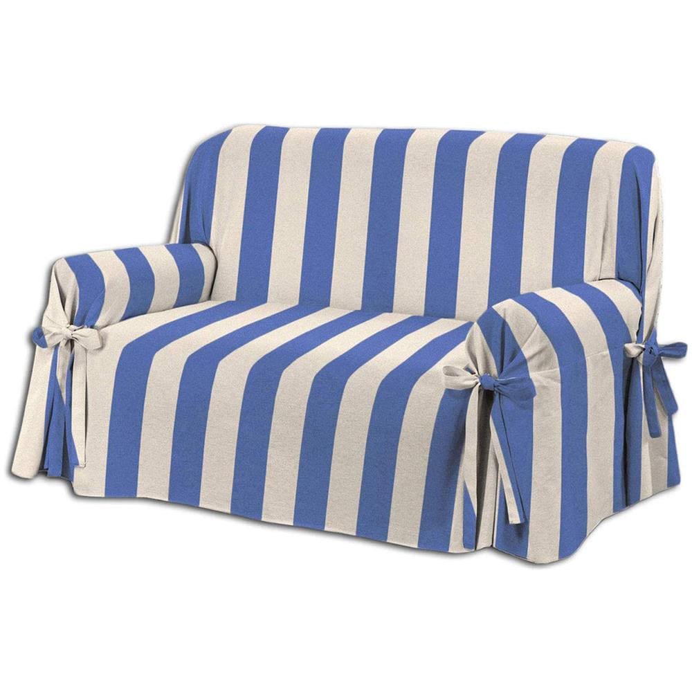 Copridivano Fodera Telo Protezione Divano Con Laccetti Fiocco Dis Riga Larga Blu Poltrona Blu - Foto 1