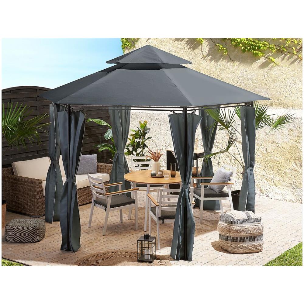 Gazebo In Acciaio E Tessuto Grigio Ø350 Cm Portel - Foto 2