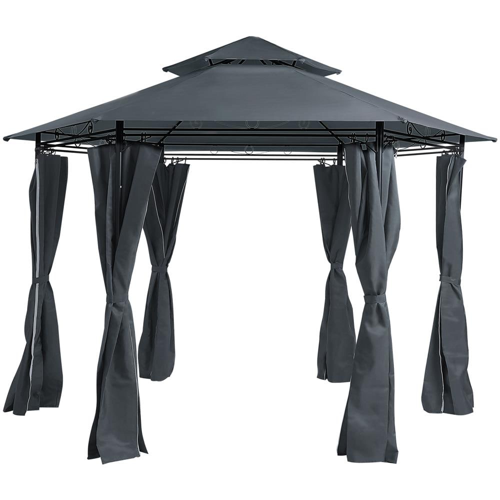 Gazebo In Acciaio E Tessuto Grigio Ø350 Cm Portel - Foto 1