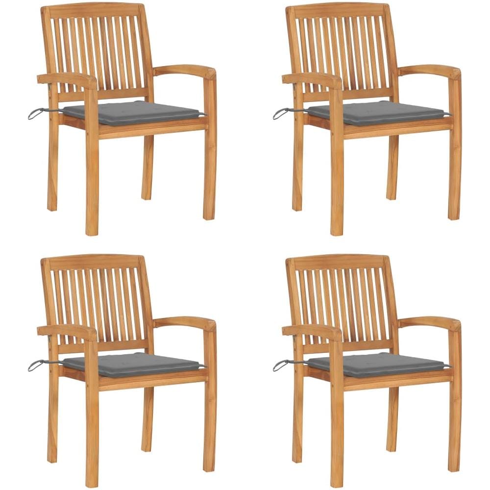 Sedie da Giardino Impilabili 4 pz con Cuscini Massello di Teak - Foto 1