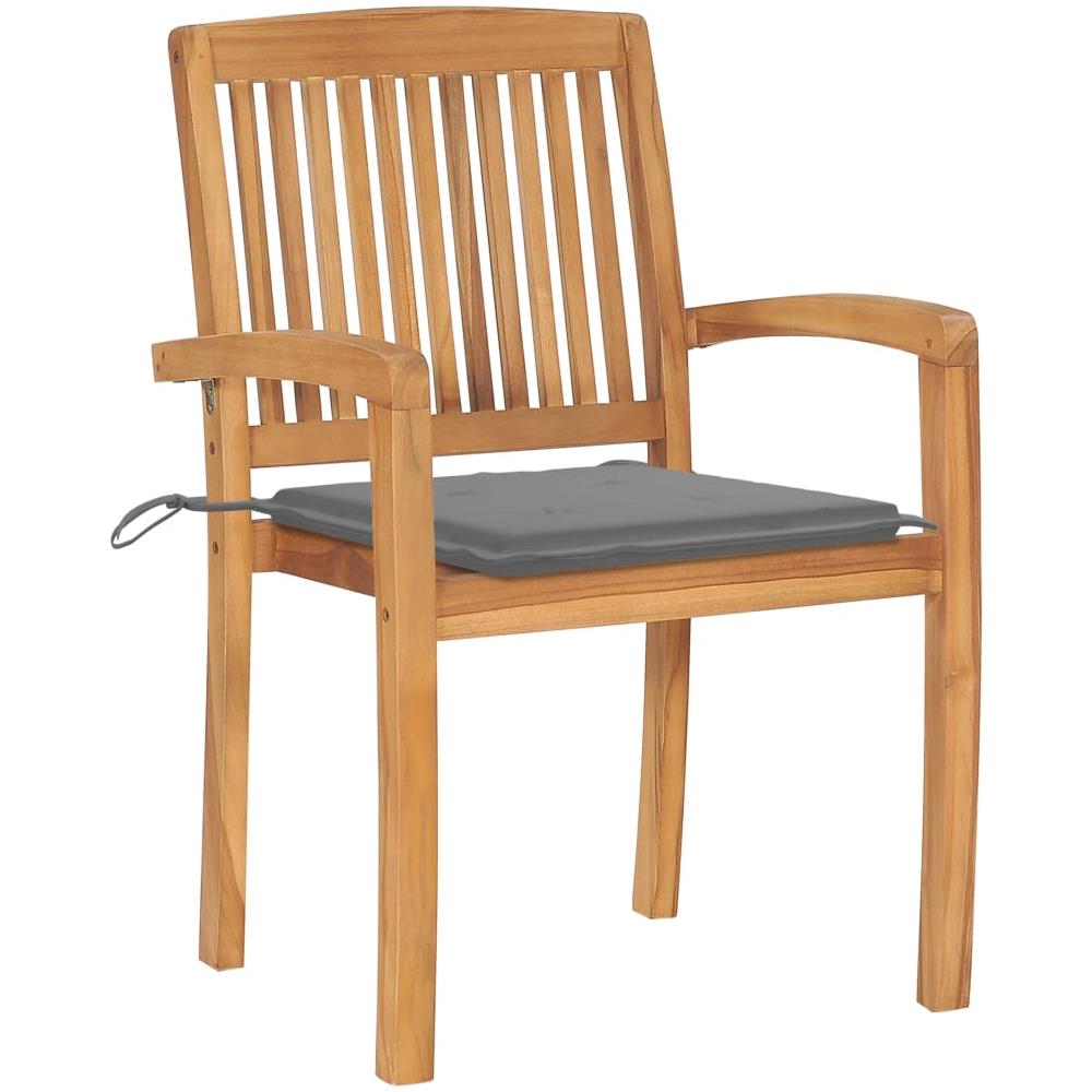 Sedie da Giardino Impilabili 4 pz con Cuscini Massello di Teak - Foto 2