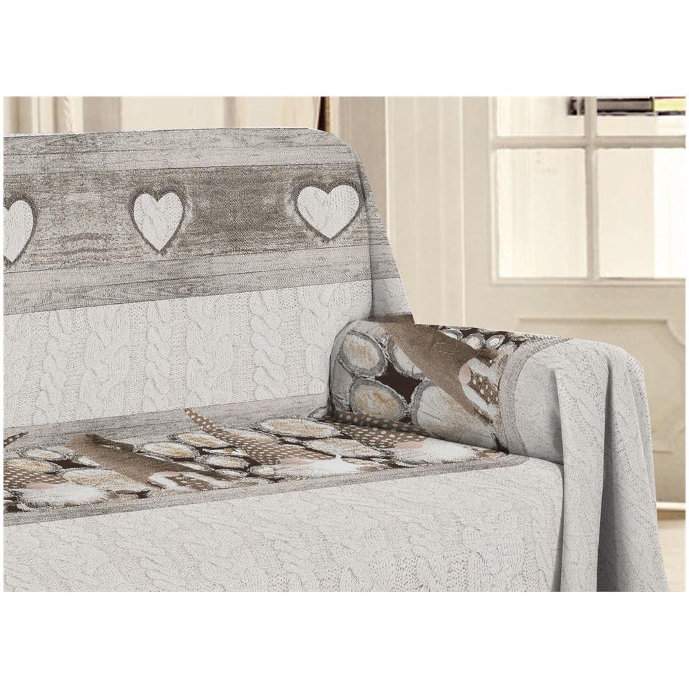 Telo Arredo Multiuso Linea Pensieri Delicati In 100% Cotone Disegno Gnomi Matrimoniale Beige - Foto 2