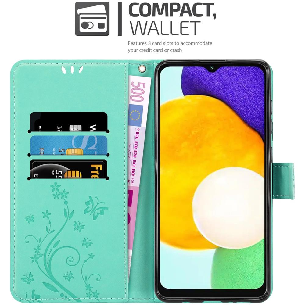 Custodia Compatibile Con Samsung Galaxy A13 5g In Turchese Fiore - Coperchio Protettivo In Design Floreale Con Chiusura Magnetica, Funzione Stand E Slot Per Carte - Foto 2