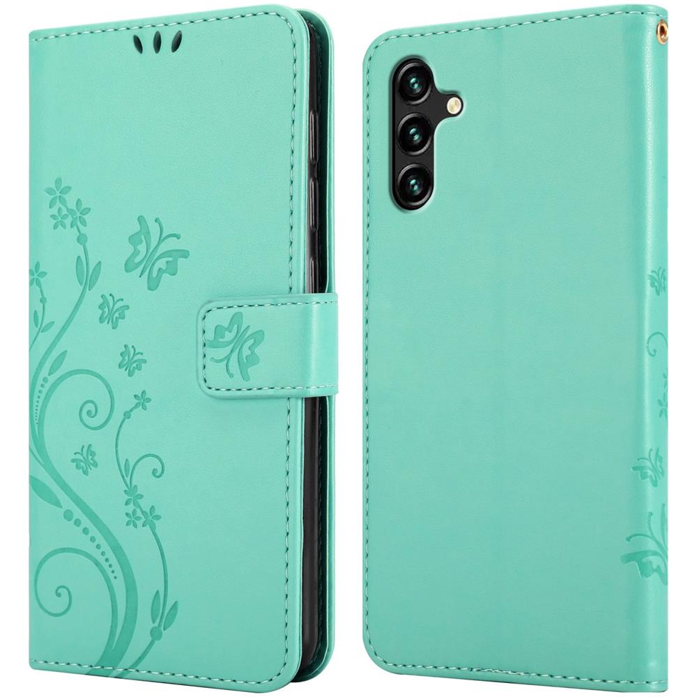 Custodia Compatibile Con Samsung Galaxy A13 5g In Turchese Fiore - Coperchio Protettivo In Design Floreale Con Chiusura Magnetica, Funzione Stand E Slot Per Carte - Foto 7