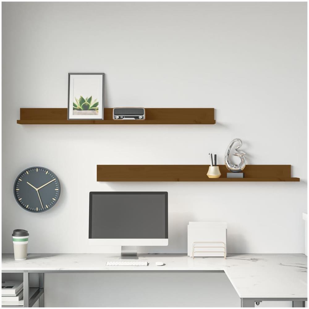 Mensole Da Parete 2 Pz Miele 110x11x9 Cm Legno Massello Di Pino - Foto 1