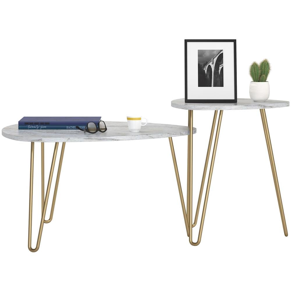 Athena Tavolini Impilabili In Truciolare Laminato Pvc Marmo Bianco - Foto 2