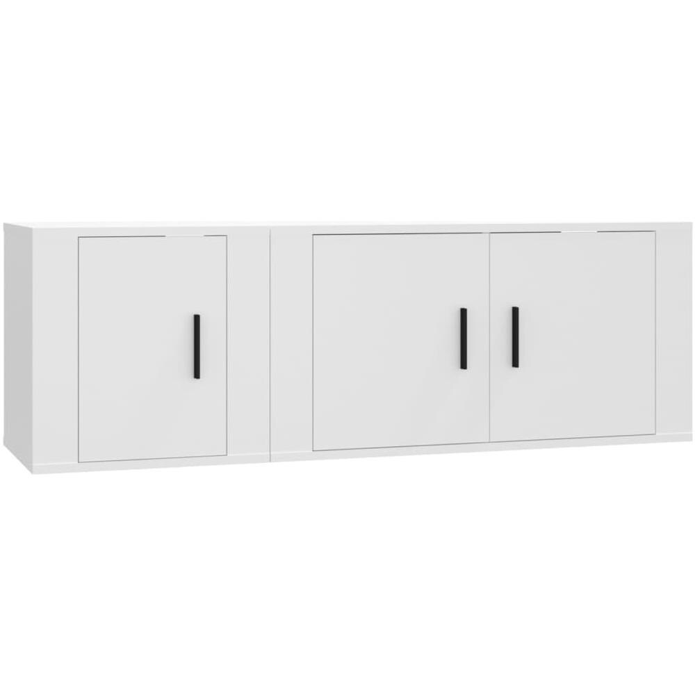 Set Di Mobili Porta Tv 2 Pz Bianco In Legno Multistrato - Foto 2