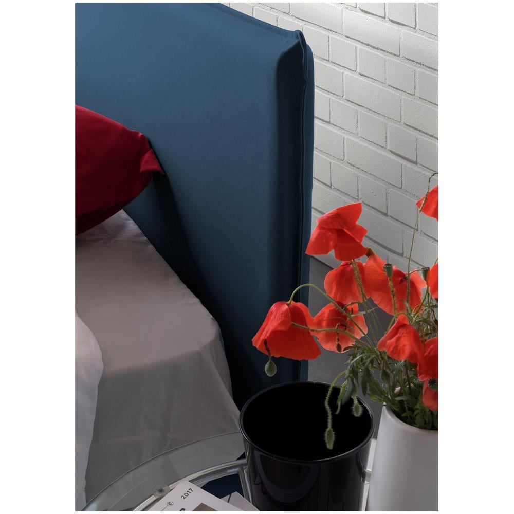 Letto Matrimoniale Bernadette, Letto Contenitore Con Rivestimento In Tessuto, 100% Made In Italy, Apertura Frontale, Con Materasso Cm 140x200 Incluso, Blu - Foto 4