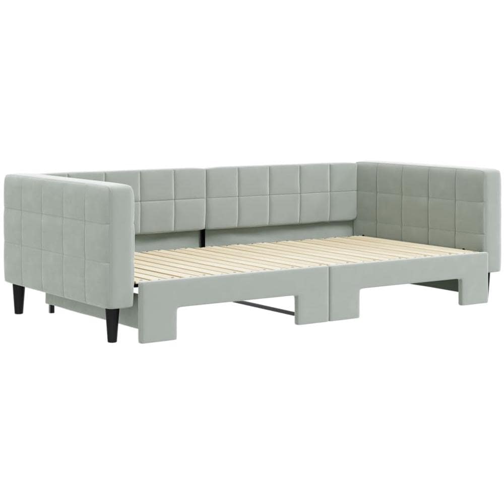 Divano Letto Con Letto Estraibile Grigio Chiaro 100x200 Velluto - Foto 3
