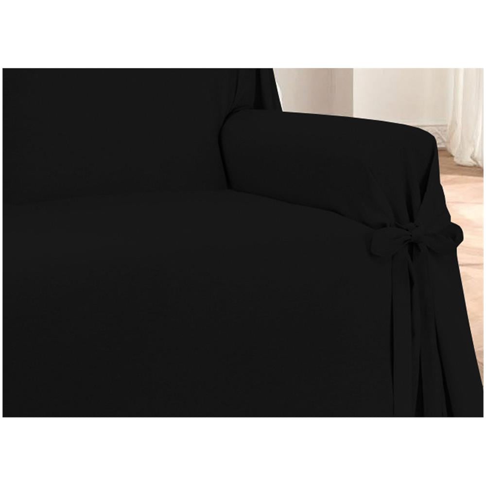 Copridivano Fodera Telo Protezione Divano Con Laccetti Fiocco Disegno Prezioso Nero Poltrona Nero - Foto 2
