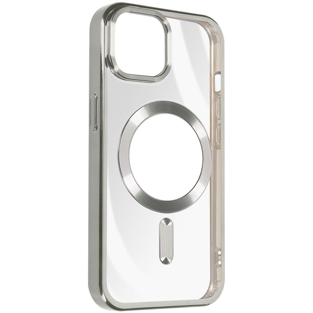 Cover Magsafe Per Iphone 15 Silicone Bordo Cromato Argento - Foto 2