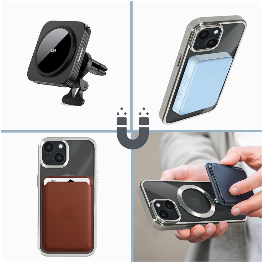 Cover Magsafe Per Iphone 15 Silicone Bordo Cromato Argento - Foto 5