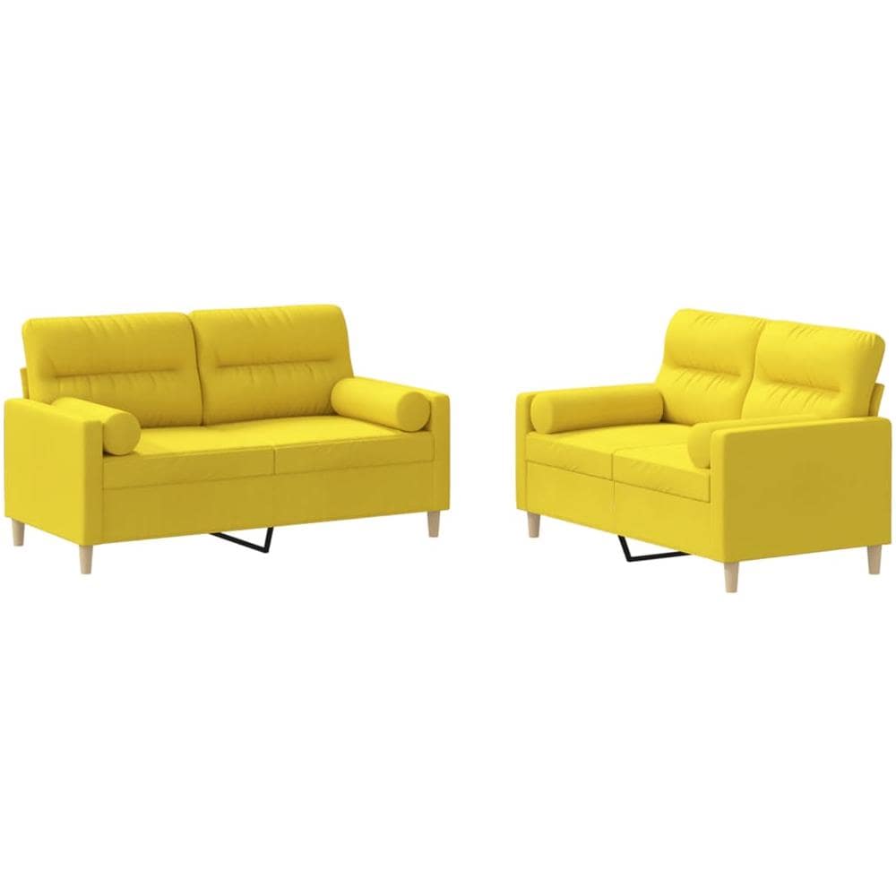 Set Di Divani 2 Pz Con Cuscini Giallo Chiaro In Tessuto - Foto 2