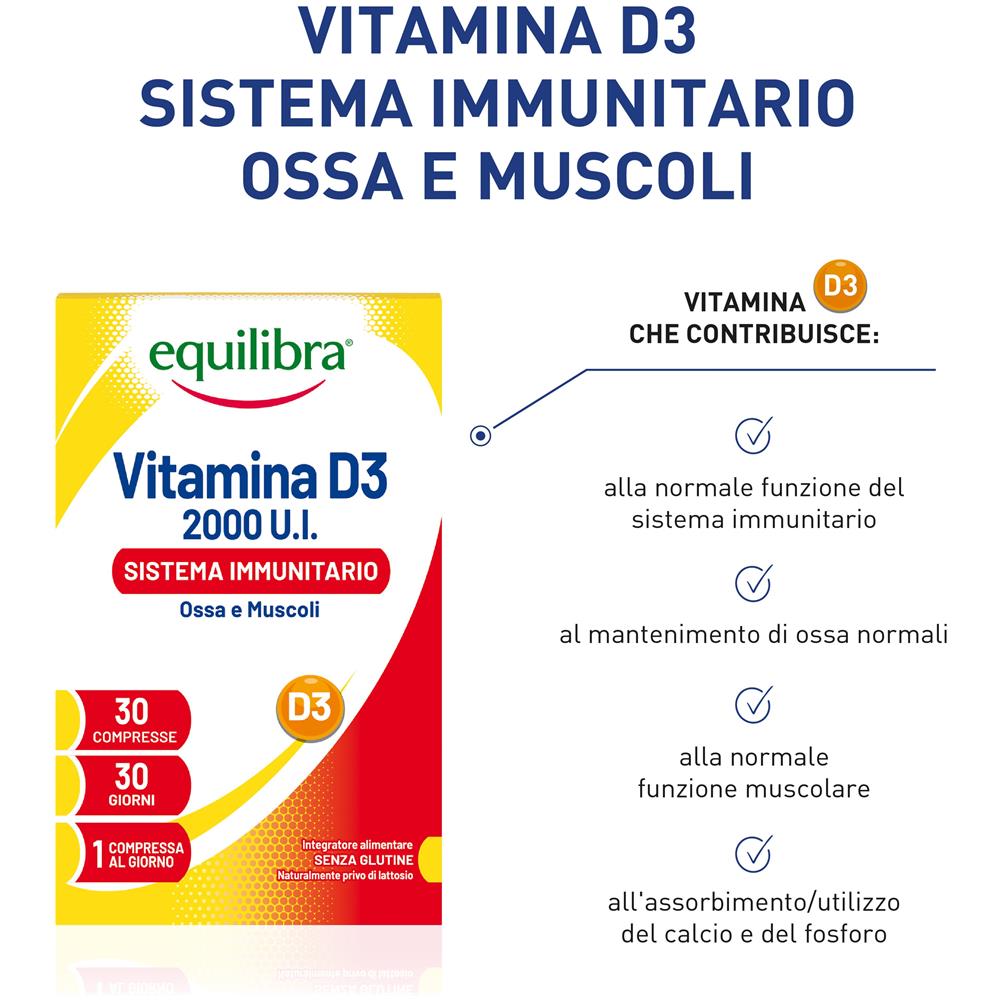 Vitamina D3 2000UI Sistema Immunitario Ossa e Muscoli 30 Compresse - Foto 2