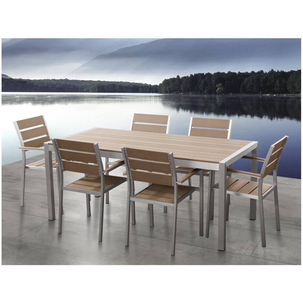 Set Di Tavolo E Sedie Da Giardino In Alluminio E Legno Sintetico Marrone Vernio - Foto 2