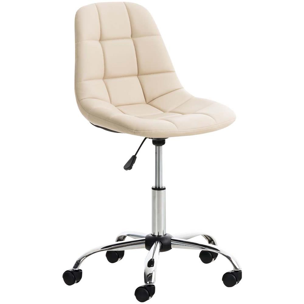 Sedia Ufficio Emil in Similpelle Trapuntata - Poltroncina da Scrivania con Ruote Antiattrito I Sgabello da Scrivania con Schienale I Poltrona Girevole Regolabile Crema - Foto 1