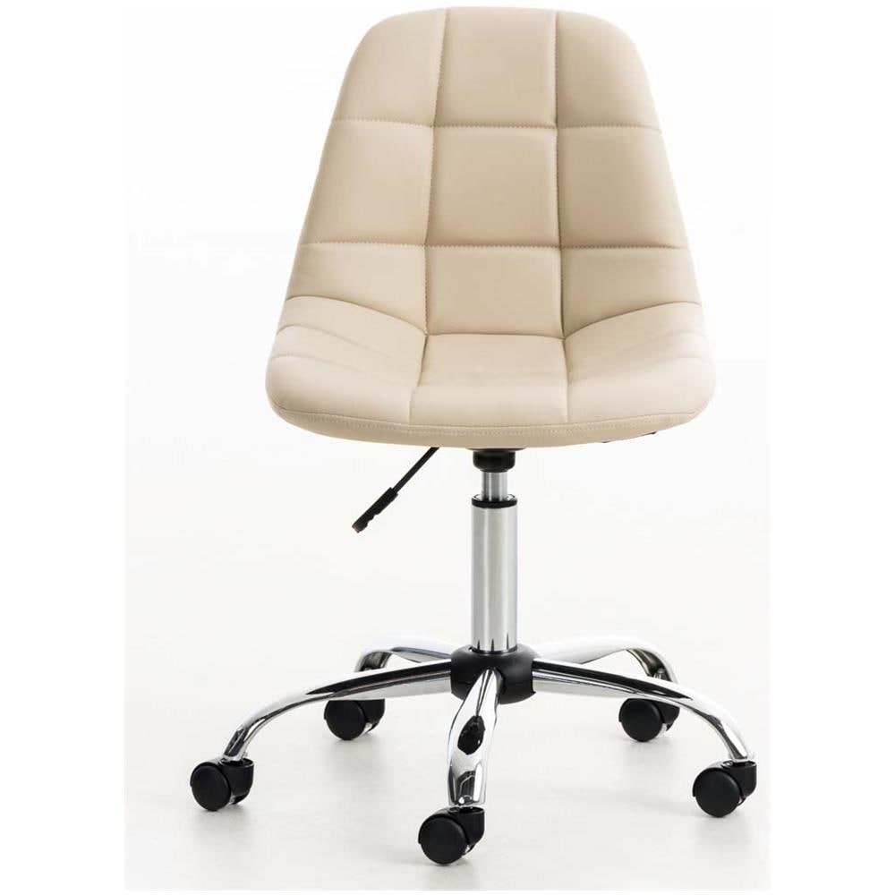 Sedia Ufficio Emil in Similpelle Trapuntata - Poltroncina da Scrivania con Ruote Antiattrito I Sgabello da Scrivania con Schienale I Poltrona Girevole Regolabile Crema - Foto 5