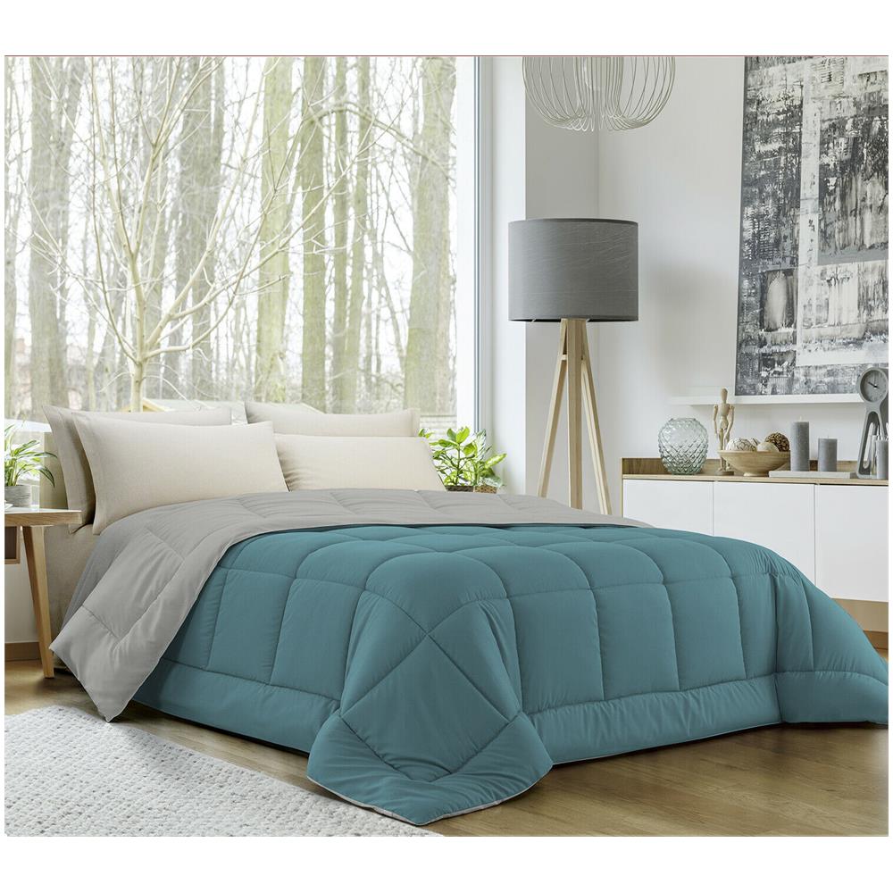 Trapunta Invernale In Ecopiuma Double Face Super Soft - Una Piazza E Mezza 220x260 Cm Acquamarina / grigio - Foto 1