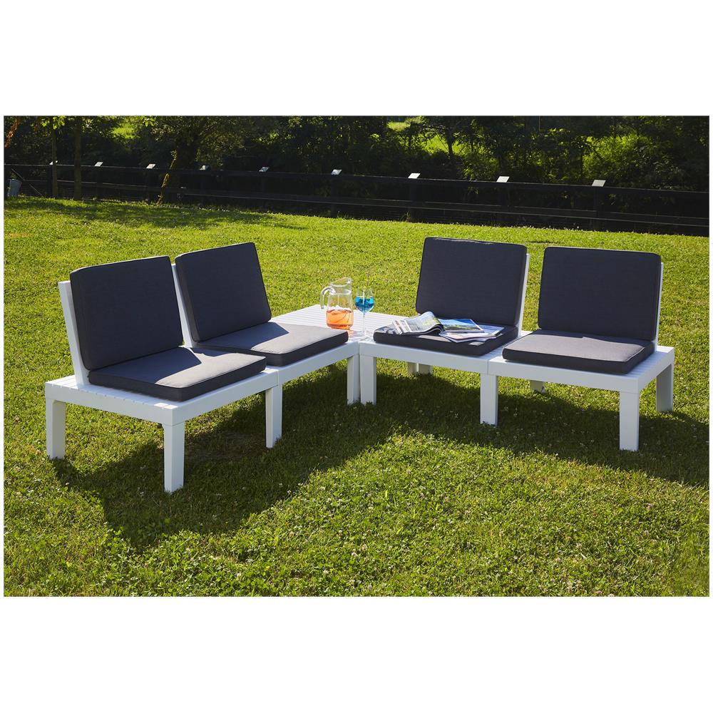 Set Da Esterno Composto Da 4 Sedute Con Cuscini Ed Un Tavolino Multifunzione Color Bianco - Foto 2