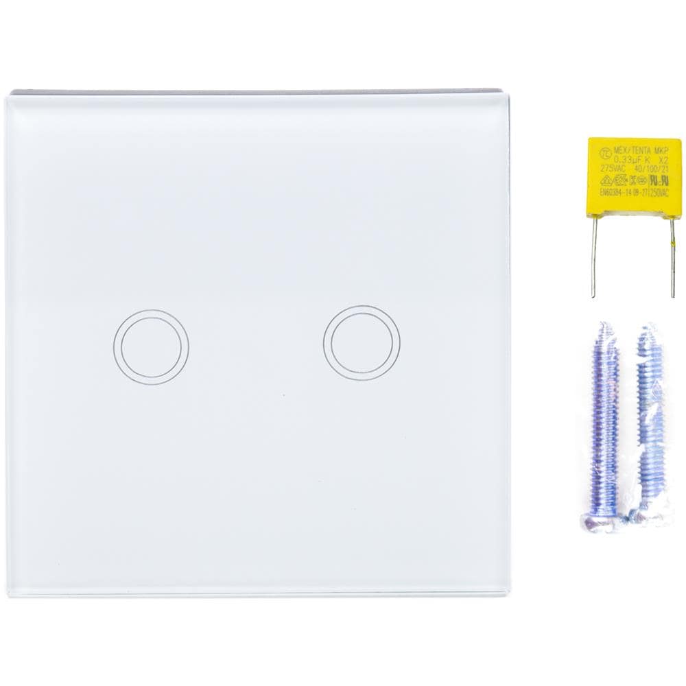 Doppio Interruttore Con Vetro Sh202 Touch, Bianco Con Indicatore Led - Foto 2