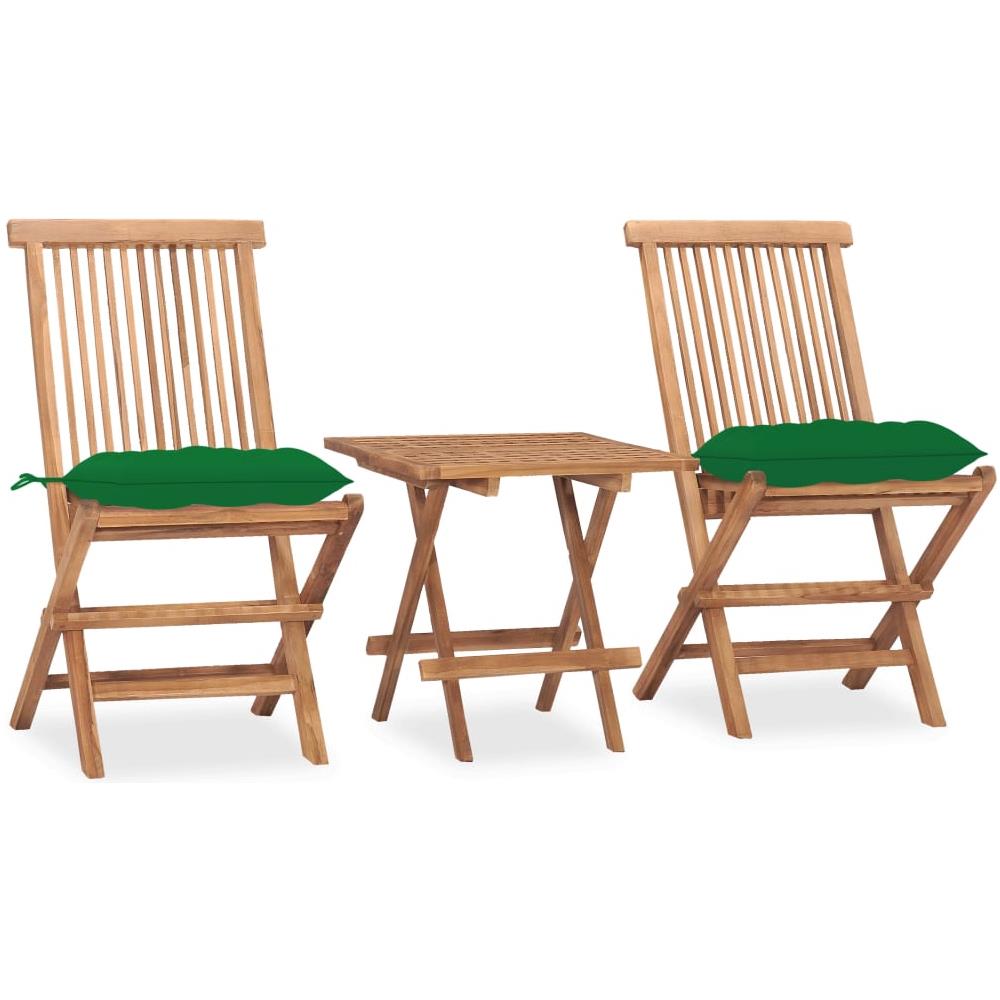 Set da Pranzo Giardino Pieghevole 3 pz Cuscino Massello di Teak - Foto 1