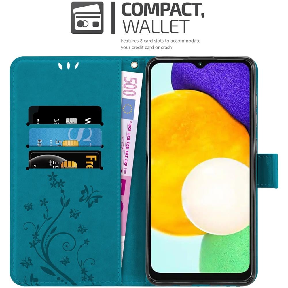 Custodia Compatibile Con Samsung Galaxy A13 5g In Blu Fiore - Coperchio Protettivo In Design Floreale Con Chiusura Magnetica, Funzione Stand E Slot Per Carte - Foto 2