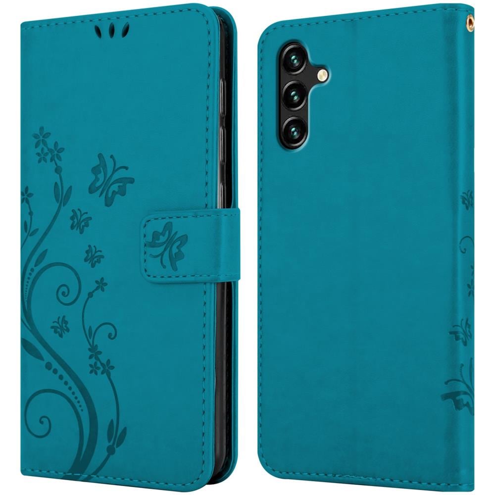 Custodia Compatibile Con Samsung Galaxy A13 5g In Blu Fiore - Coperchio Protettivo In Design Floreale Con Chiusura Magnetica, Funzione Stand E Slot Per Carte - Foto 7