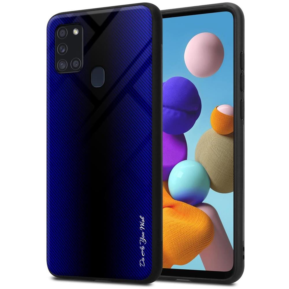 Custodia Compatibile Con Samsung Galaxy A21s - Ottica A Strisce In Cobalto Viola - Coperchio Protettivo In Vetro Temperato E Silicone Tpu - Foto 1