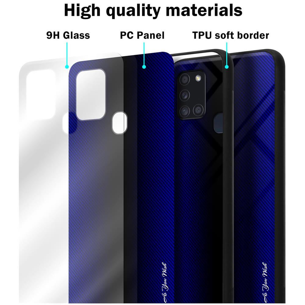 Custodia Compatibile Con Samsung Galaxy A21s - Ottica A Strisce In Cobalto Viola - Coperchio Protettivo In Vetro Temperato E Silicone Tpu - Foto 7