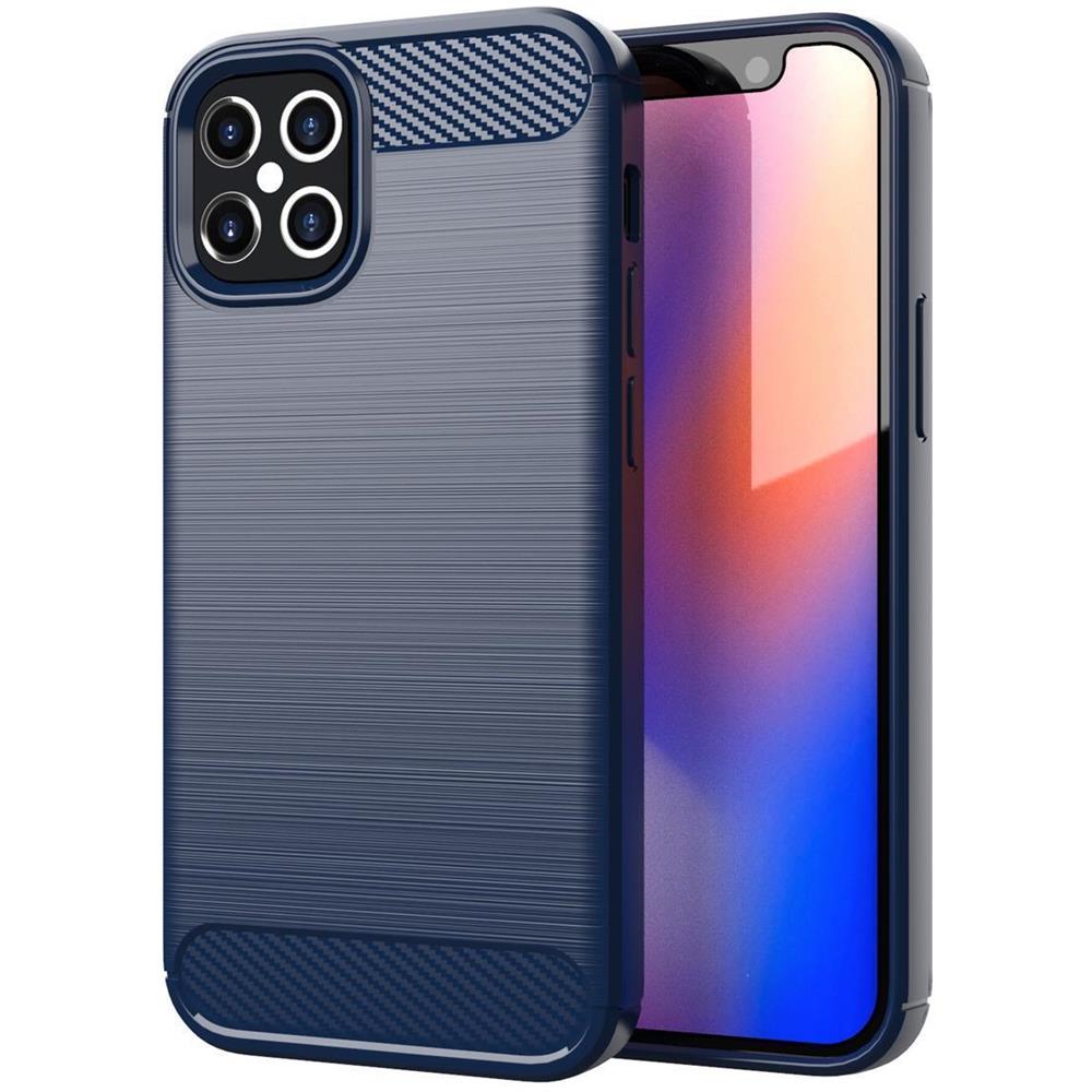 Custodia Compatibile Con Apple Iphone 12 Pro Max In Brushed Blu - Coperchio Protettivo In Silicone Tpu Flessibile In Look Acciaio Inossidabile-fibra Di Carbonio - Foto 1