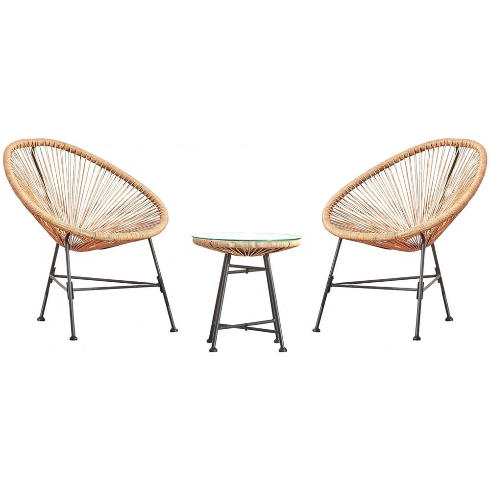 Acapulco Set Di 2 Poltrone A Forma Di Uovo + Tavolino Beige - Foto 1