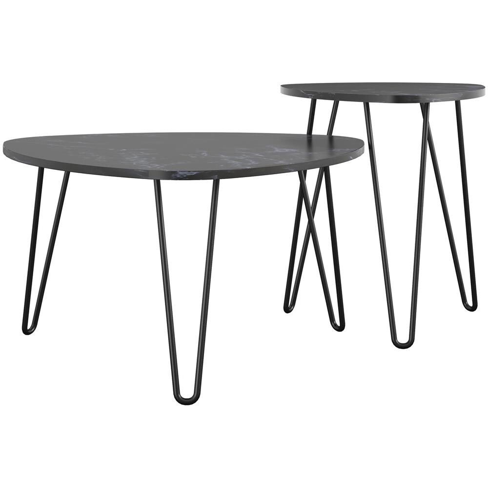 Athena Tavolini Impilabili In Truciolare Laminato Pvc Marmo Nero - Foto 2