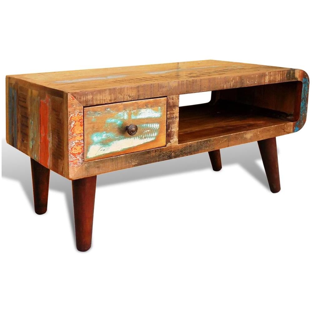 Tavolino In Legno Recuperato, Bordo Curvo, Stile Antico - Foto 1