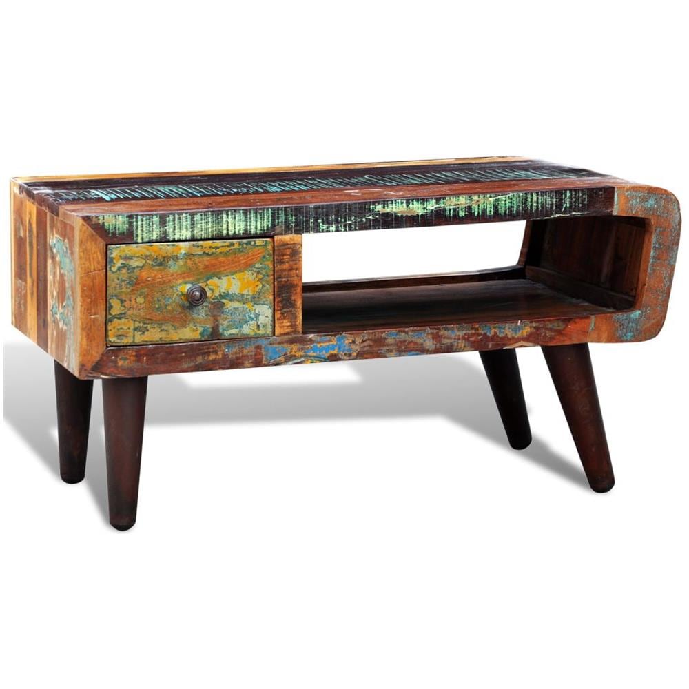 Tavolino In Legno Recuperato, Bordo Curvo, Stile Antico - Foto 2