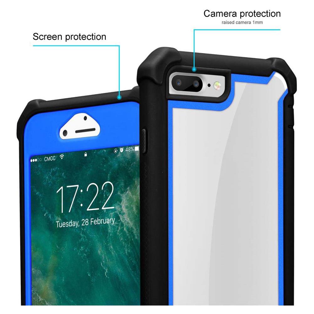 Custodia Compatibile Con Apple Iphone 7 Plus / 7s Plus / 8 Plus In Blu Nero - Coperchio Protettivo 2 In 1 Con Bordo In Silicone Tpu E Retro In Vetro Acrilico - Foto 2