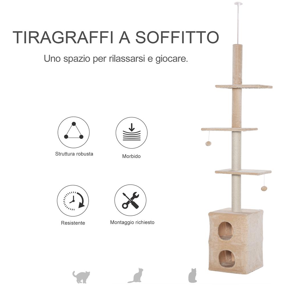 Tiragraffi A Soffitto Multilivello 210-240cm Con Corde In Juta Giallo - Foto 8