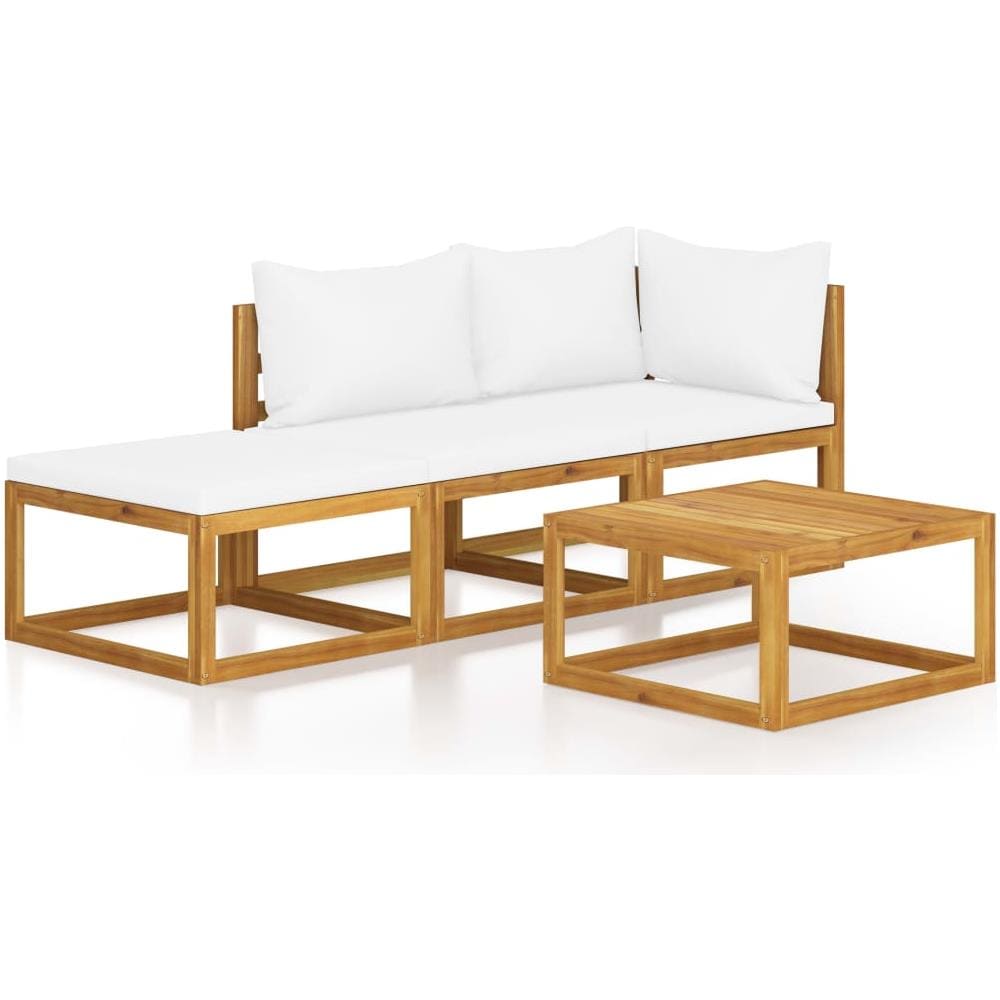 Set Divani da Giardino 4 pz con Cuscini Crema in Legno Acacia - Foto 1