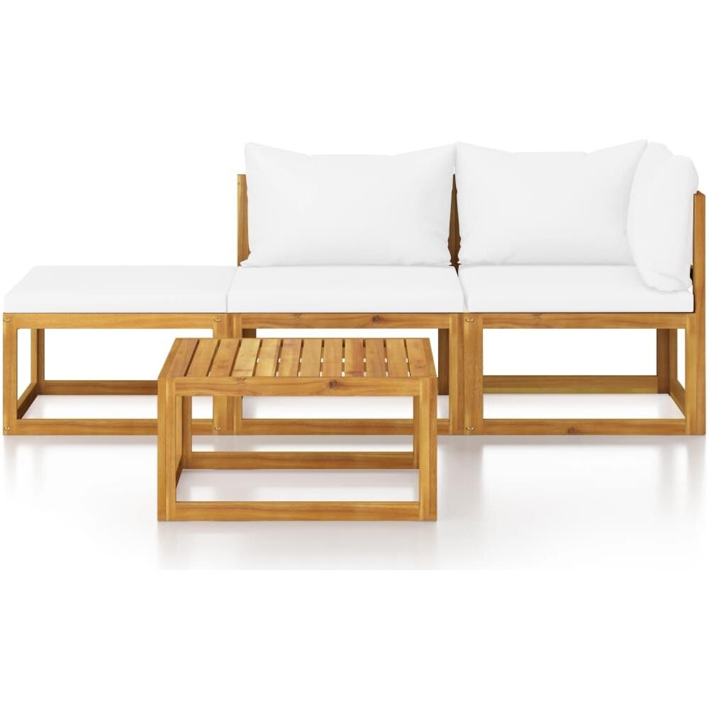 Set Divani da Giardino 4 pz con Cuscini Crema in Legno Acacia - Foto 2