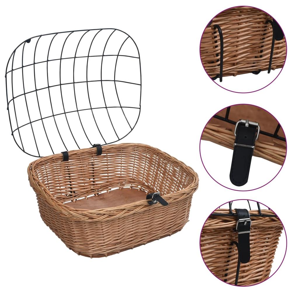 Cestino Anteriore Bici con Copertura 50x45x35cm Salice Naturale - Foto 1