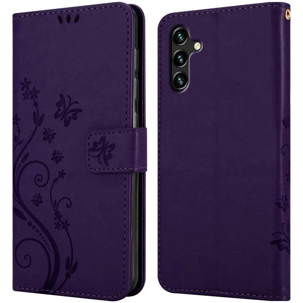 Custodia Compatibile Con Samsung Galaxy A13 5g In Lilla Scuro Fiore - Coperchio Protettivo In Design Floreale Con Chiusura Magnetica, Funzione Stand E Slot Per Carte - Foto 7