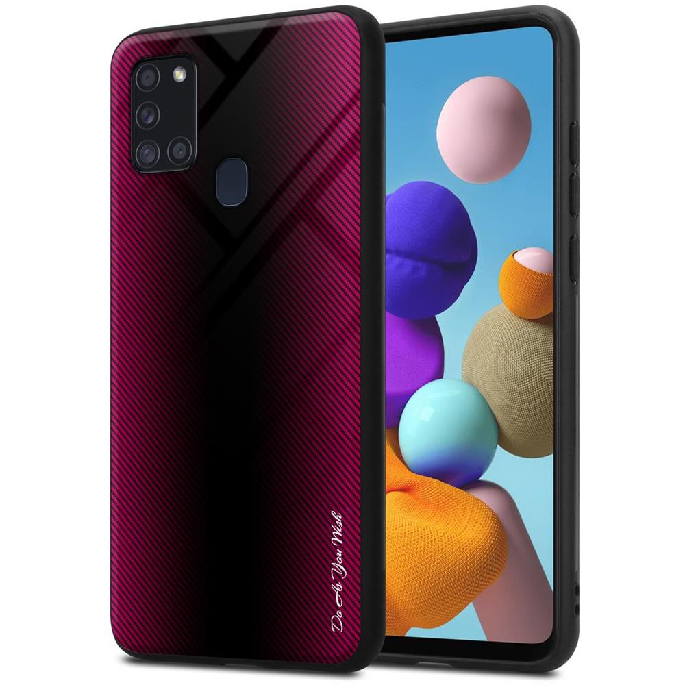Cadorabo Custodia Compatibile Con Samsung Galaxy A21s - Ottica A Strisce In Cremisi Rosa - Coperchio Protettivo In Vetro Temperato E Silicone Tpu - Foto 1
