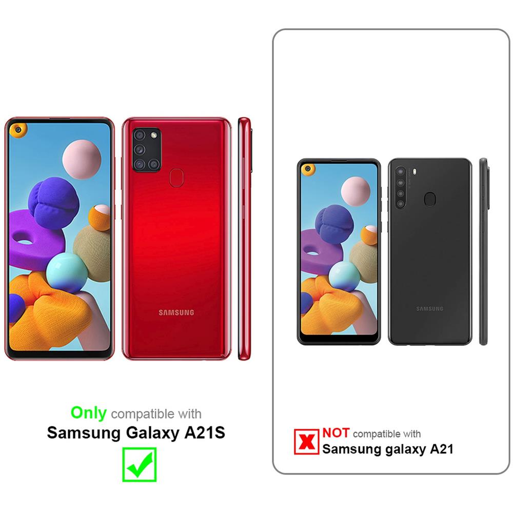 Cadorabo Custodia Compatibile Con Samsung Galaxy A21s - Ottica A Strisce In Cremisi Rosa - Coperchio Protettivo In Vetro Temperato E Silicone Tpu - Foto 2