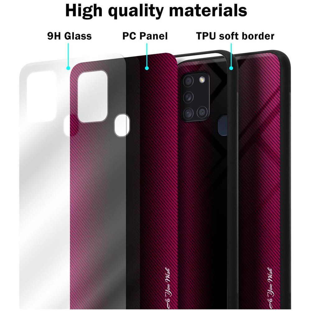 Cadorabo Custodia Compatibile Con Samsung Galaxy A21s - Ottica A Strisce In Cremisi Rosa - Coperchio Protettivo In Vetro Temperato E Silicone Tpu - Foto 7
