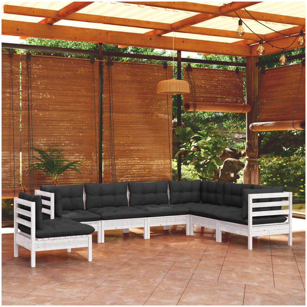 Set Divani Da Giardino 7 Pz Con Cuscini Bianchi Legno Di Pino - Foto 1